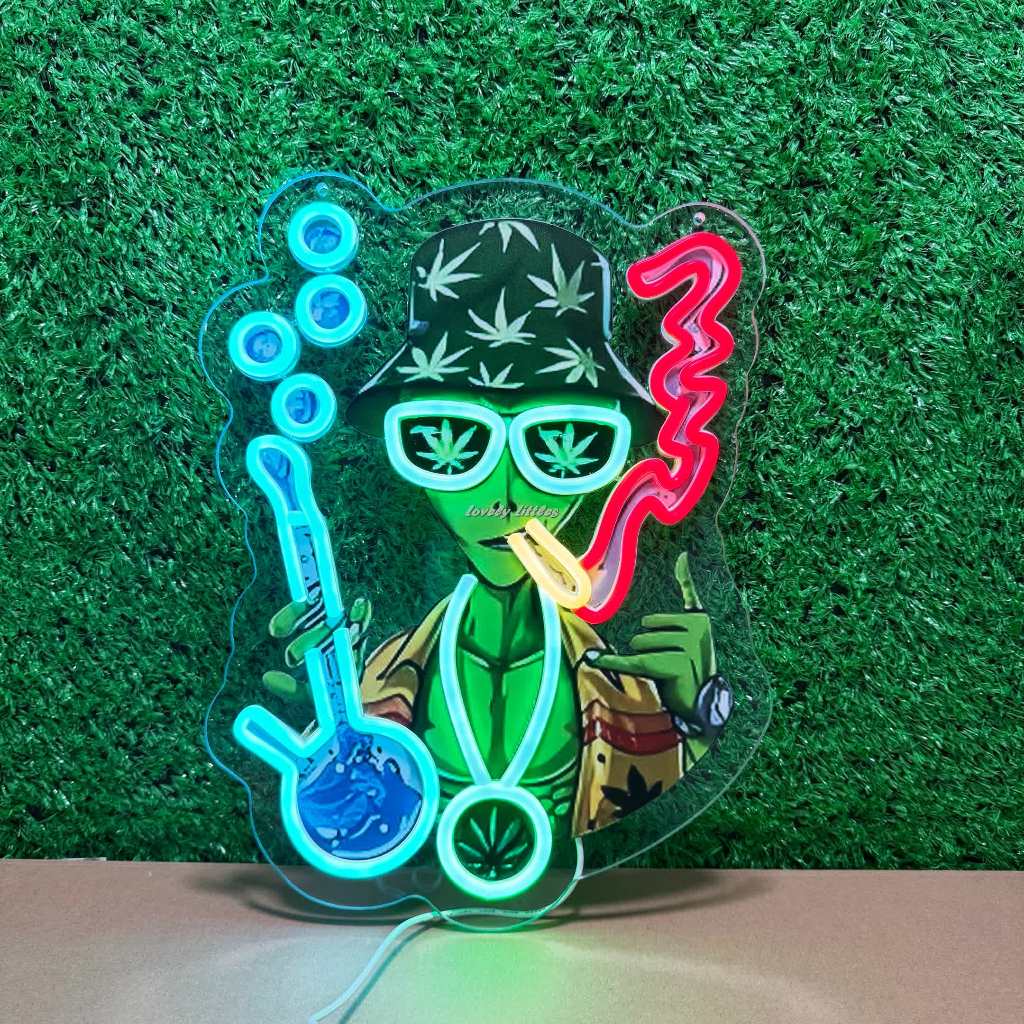 ป้ายไฟนีออน ป้ายไฟอะครีลิค ไฟ led "ป้ายไฟ ใบกัญชา+alien 420"แบบเสียบปลั๊กไฟ ป้ายไฟตกเเต่ง