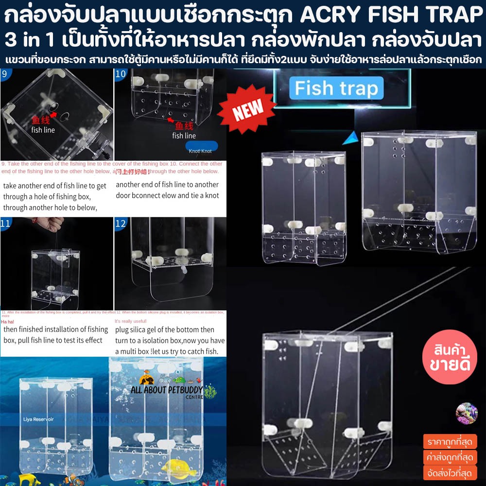 กล่องจับปลาแบบเชือกกระตุก FISH TRAP 3 in 1 เป็นทั้งที่ให้อาหารปลา กล่องพักปลา กล่องจับปลา กับดักปลา ตู้ปลาทะเล ตู้ปลา ปล