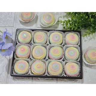 ขนมเปี๊ยะกุหลาบ ขนมเปี๊ยะสายรุ้ง🎀มัดโบว์ 🎀ไส้ถั่วไข่เค็มและไส้ถั่วล้วน ขนาด25กรัม