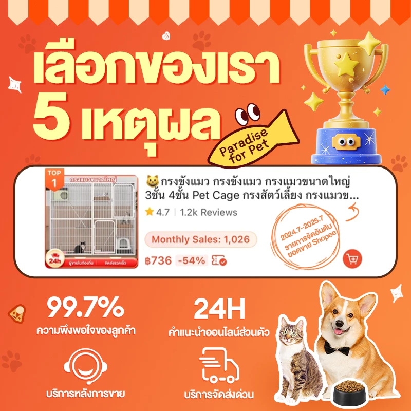 กรงแมวขนาดใหญ่ 3-4 ชั้น Pet Cage กรงสัตว์เลี้ยง เหล็กแข็งแรง thumbnail 3