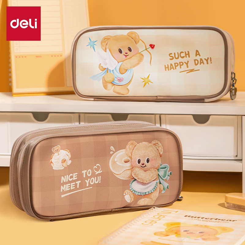 (ButterBear X Deli) กล่องดินสอ กระเป๋าดินสอ กระเป๋า2ชั้น น้องหมีเนย บัตเตอร์แบร์ (มี 2 สี) Pouch