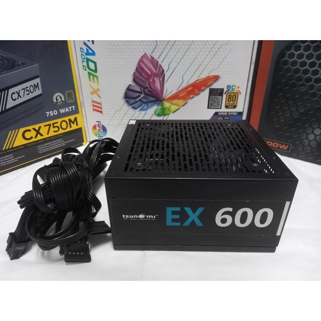 PSU ประกัน 1เดือน TSUNAMI EX600 600W มือ2 สายแพรดำ / power supply / พาวเวอร์ซัพพลาย