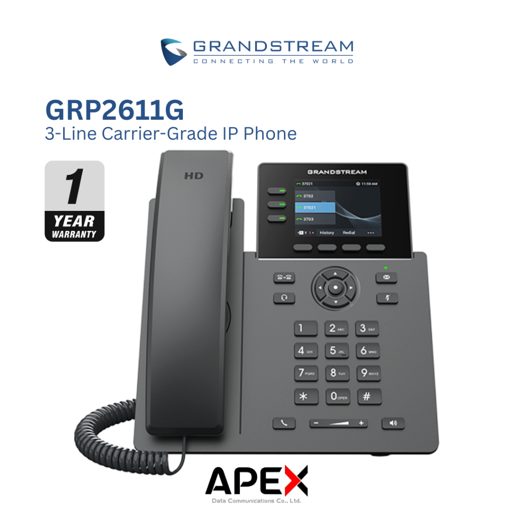 [พร้อมส่งในไทย] Grandstream GRP2611G - 3 Lines, 4 SIP Accounts, 2.8 in scrn, PoE, GigE