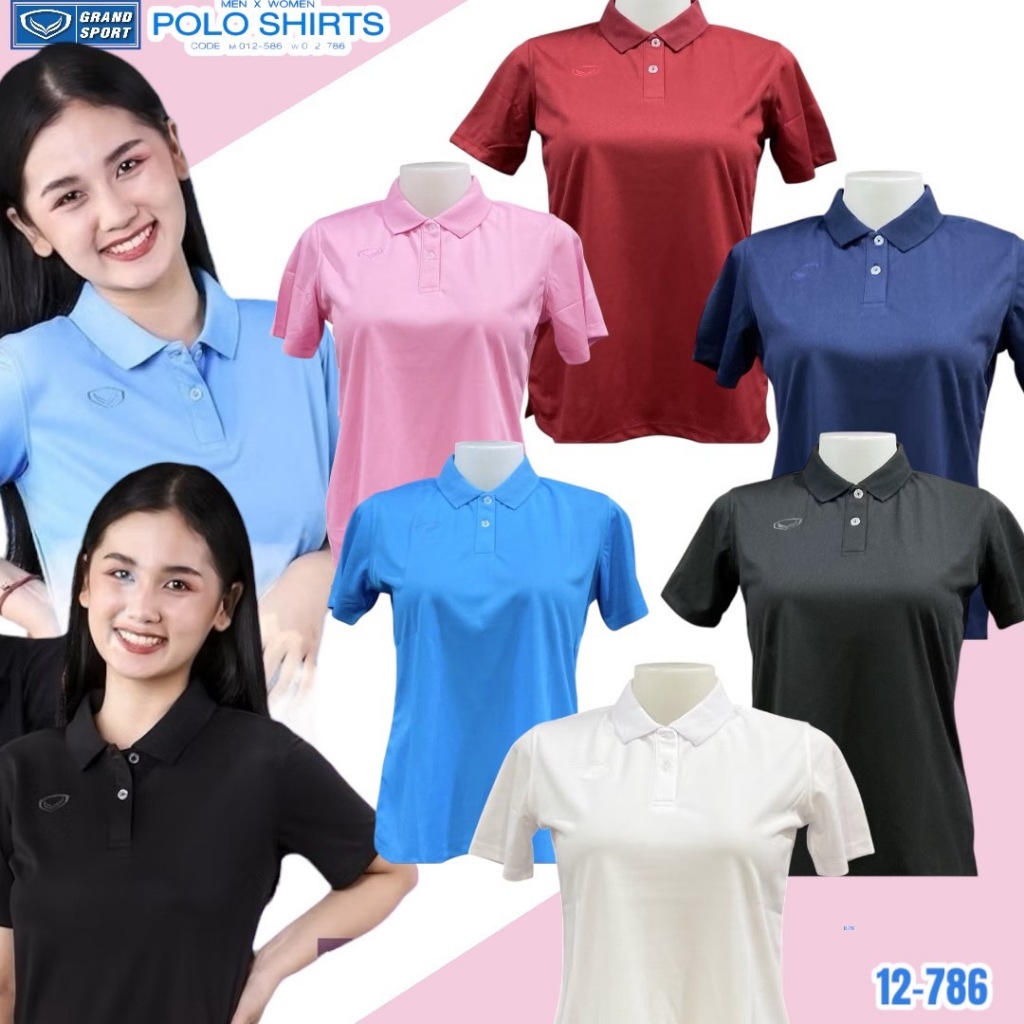 12-786เสื้อโปโลหญิงสีพื้นล้วนแกรนด์สปอร์ตดำ,ชมพู,ฟ้า