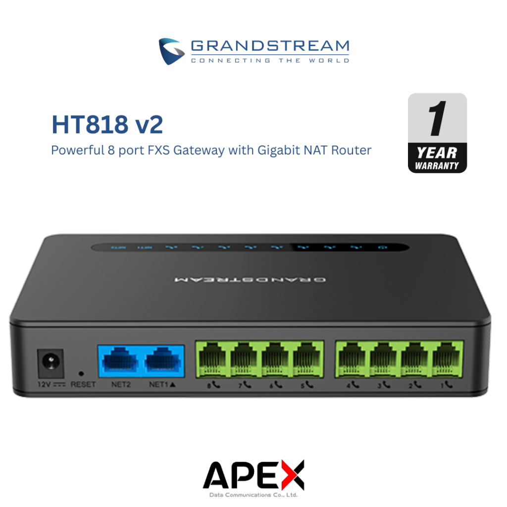 [พร้อมส่งในไทย] Grandstream HT-818V2 - Powerful 8 port FXS Gateway
