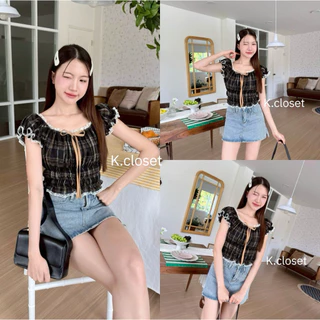เสื้อแขนตุ๊กตาสาวอวบใส่ได้อกถึง 42 นิ้ว🎀Dolly Bow Crop🎀เสื้อครอปแขนตุ๊กตาแต่งลูกไม้ เสื้อสงกรานต์ เสื้อผ้าผู้หญิง