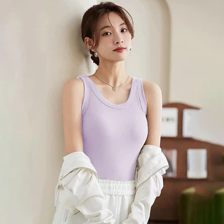 เสื้อกล้ามมีบราในตัว เสื้อกล้ามลำลอง สีเบสิก สีพื้นเปิดไหล่ สำหรับสตรี นุ่มและใส่สบาย มีสีให้เลือก15 สี ใส่ได้หลายแนว