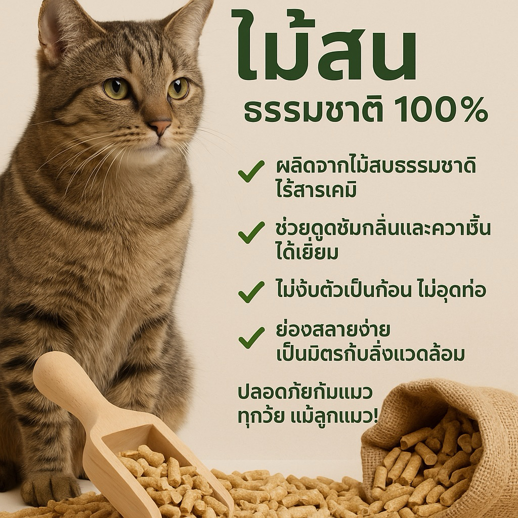 (โรงงานขายเอง) ทรายแมวไม้สน อัดเม็ด กระสอบ20KG