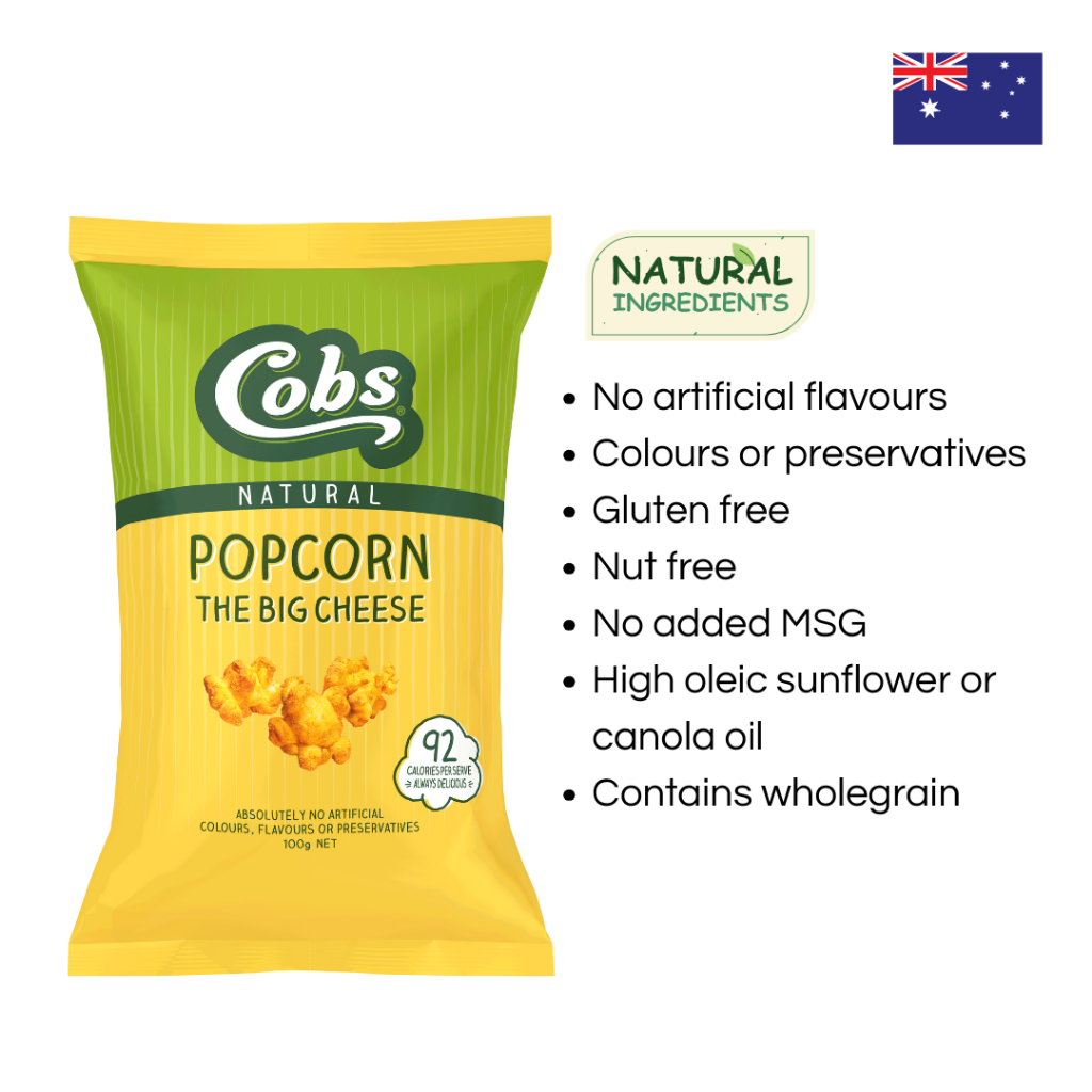 Cobs The Big Cheese Popcorn 100g ป๊อปคอร์นรสชีสเข้มข้น หอม กรอบ อร่อยเต็มคำ | Gluten Free | Nut Free