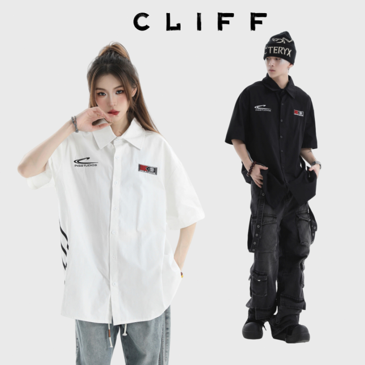 CLIFF เสื้อเชิ้ตลายทางสำหรับผู้ชาย ใส่ได้ทั้งชายและหญิง ความรู้สึกระดับสูง แบบหลวม แฟชั่น