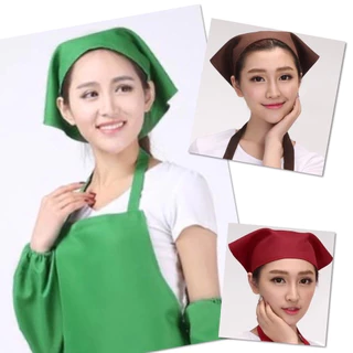 หมวกเชฟ ผ้าโพกหัว ทรงสามเหลี่ยม สีพื้น สไตล์ญี่ปุ่น สําหรับผู้หญิง ผู้ชาย ร้านอาหาร ทํางาน เบเกอรี่ คาเฟ่ พนักงานเสิร์ฟ