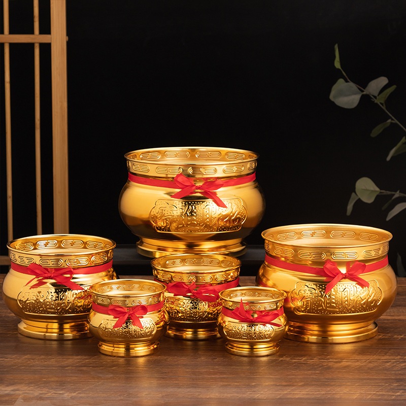 กระถางธูปสีทอง สำหรับบูชาเทพเจ้า เสริมโชคลาภ เรียกทรัพย์ กระถางธูปแบบ聚宝盆 งานฝีมือประณีต