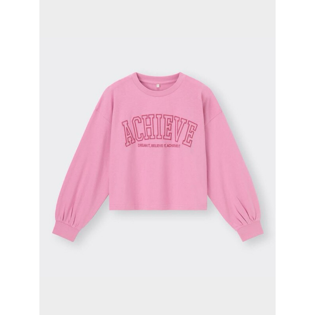 GU x cotton x T shirt x L แขนยาว สีชมพูน่ารักมากๆ ผ้าไม่หนา อก 38 ยาว 16 Code: 4949(6)