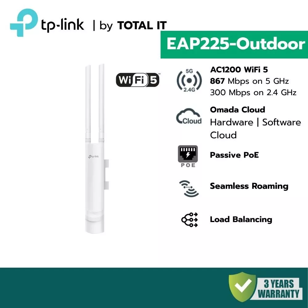 (พร้อมส่ง) TP-Link EAP225-Outdoor Omada WiFi AP กันน้ำ AC1200 สัญญาณไกล PoE กลางแจ้ง โรงแรม คาเฟ่