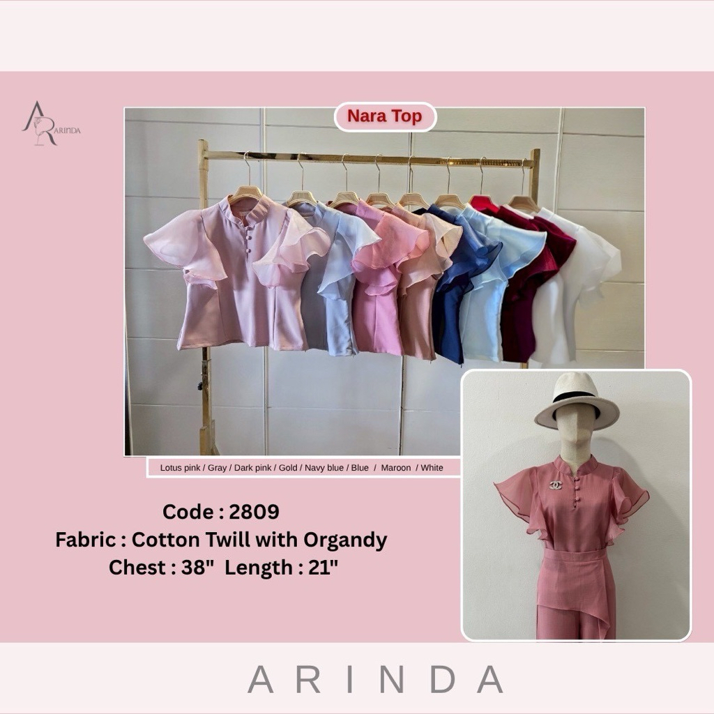 Code 2809 Cotton Twill ผสมผ้า Organdy รอบอก: 38 นิ้ว