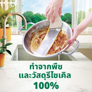 3M™ Scotch-Brite® สก๊อตช์-ไบรต์ ฟองน้ำเซลลูโลสพร้อมแผ่นใยขัด, กรีนเนอร์คลีน, สำหรับงานขัดทั่วไป, 2 ชิ้น/แพ็ค