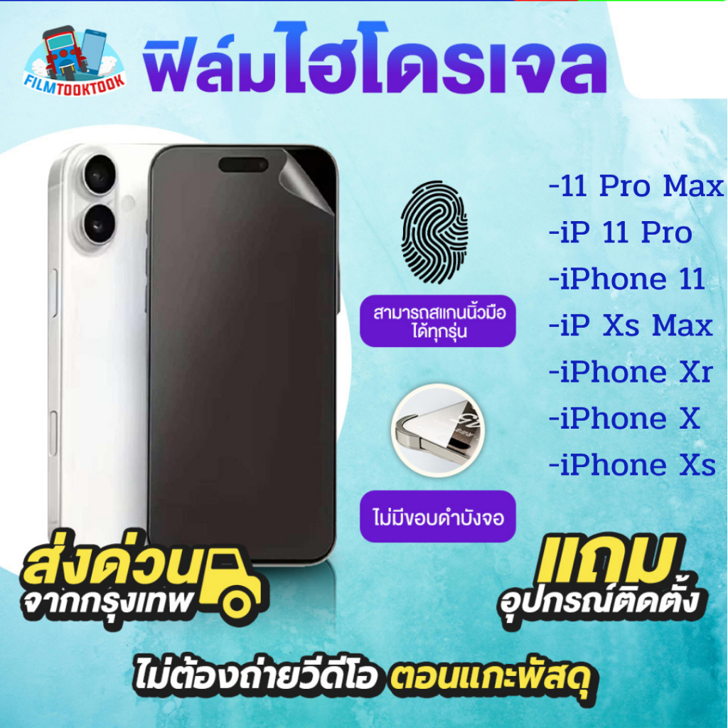 ฟิล์มกันรอยไฮโดรเจล สำหรับรุ่น iPhone 11 Pro Max, 11, 11 Pro, Xs Max, Xr, X, Xs แบบใส ด้าน กันแสง ฟิ