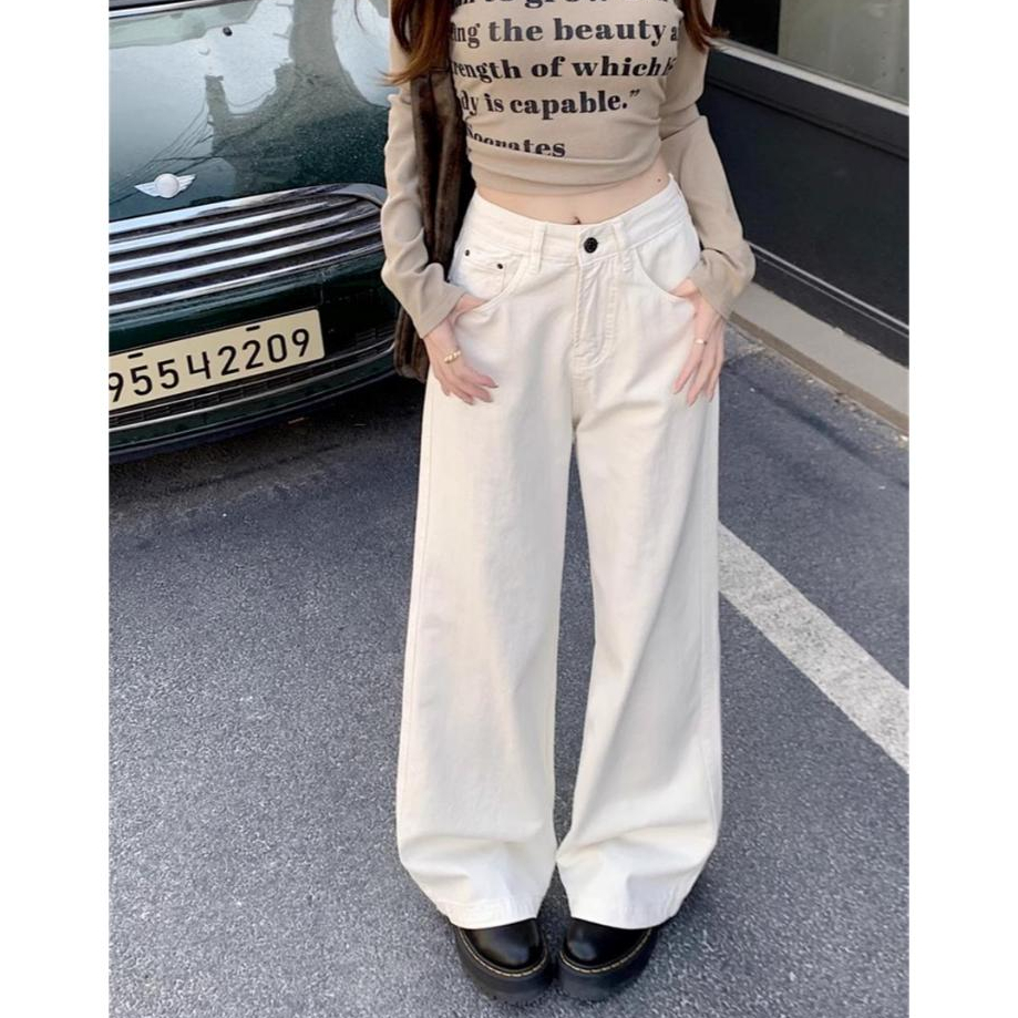 กางเกงยีนส์ผู้หญิงทรงกระบอก กางเกงเอวสูง สไตล์วินเทจ ยืดได้ดได้ ฟอกน้ำ ทรงหลวม #010132 - รูปที่ 5