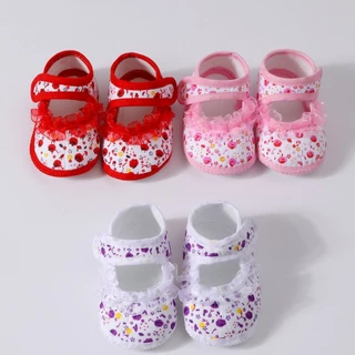 Babyonline(X083)2D2 (ส่งด่วน1วัน)รองเท้าสำหรับเด็กวัยหัดเดินลายดอกไม้สุดน่ารัก พื้นนิ่ม มีกันลื่น เบา ใส่สบาย