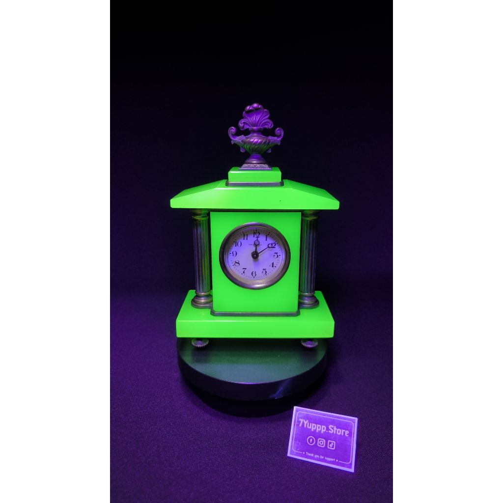 👑 นาฬิกาตั้งโต๊ะ Seikosha Japan สไตล์พระราชวัง | Uranium Glass Opaline แท้ ยูเรเนียมเรืองแสง