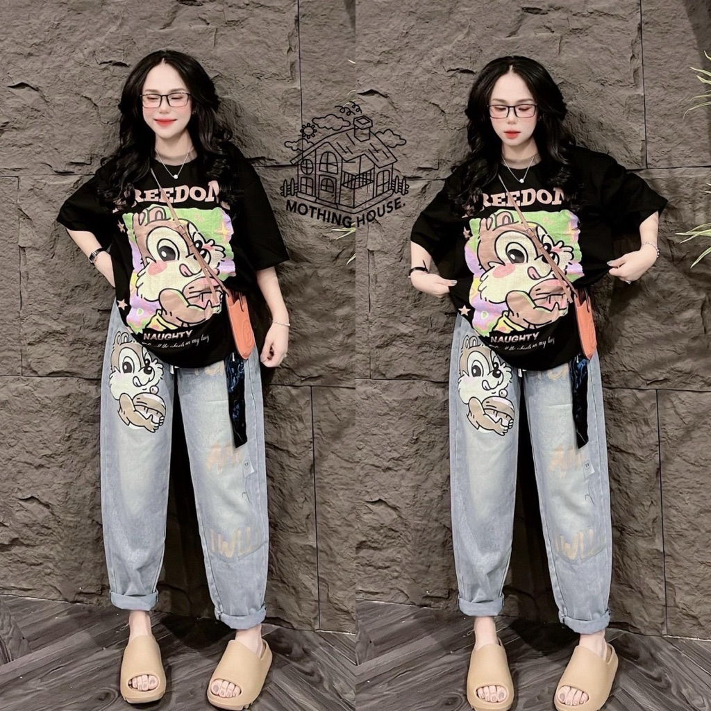 ชุดเซ็ท 2ชิ้น ลายการ์ตูน กระรอก3สี (กางเกงผ้ายีนส์เทียม) - รูปที่ 2