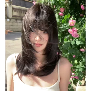 *แนะนำหวีจัดทรงก่อนสวมใส่* GDS Wigs วิกผมตรงสไลด์เลเยอร์สีน้ำตาลเข้ม ปลายงุ้ม มีหน้าม้า (ยาว 47 cm) แถมเน็ตผม