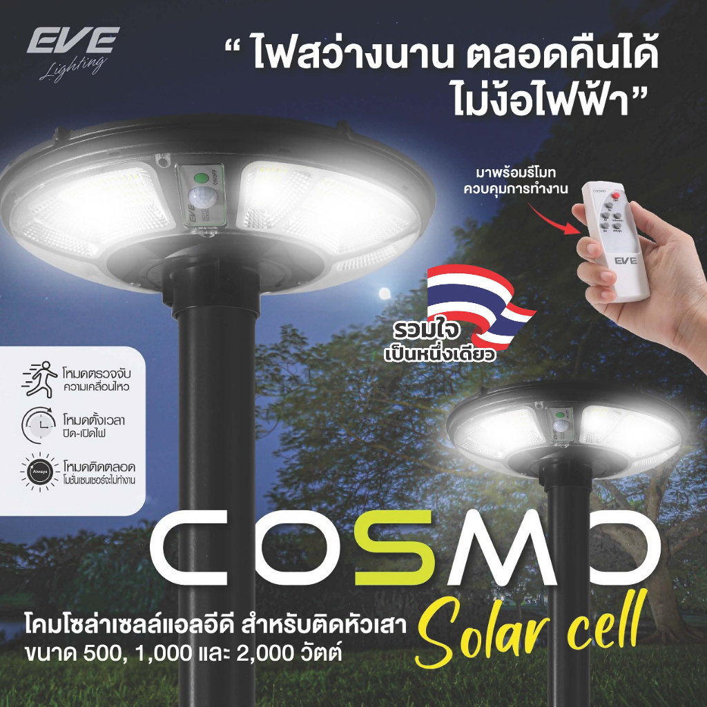 EVE โคมไฟ โซล่าเซลล์ แอลอีดี ทรง UFO รุ่น COSMO แสงขาว ขนาด 500 - 2000W ( ไม่เอากล่อง ลดเพิ่ม 10% )