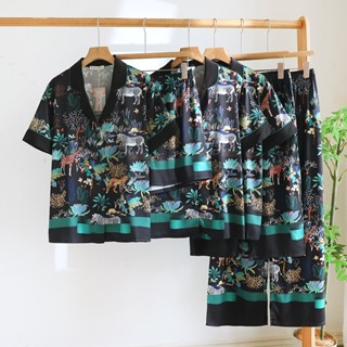 ชุดนอน Muslin Pajamas Silk Satin รุ่น Greenery Zoo (N2145 T2…