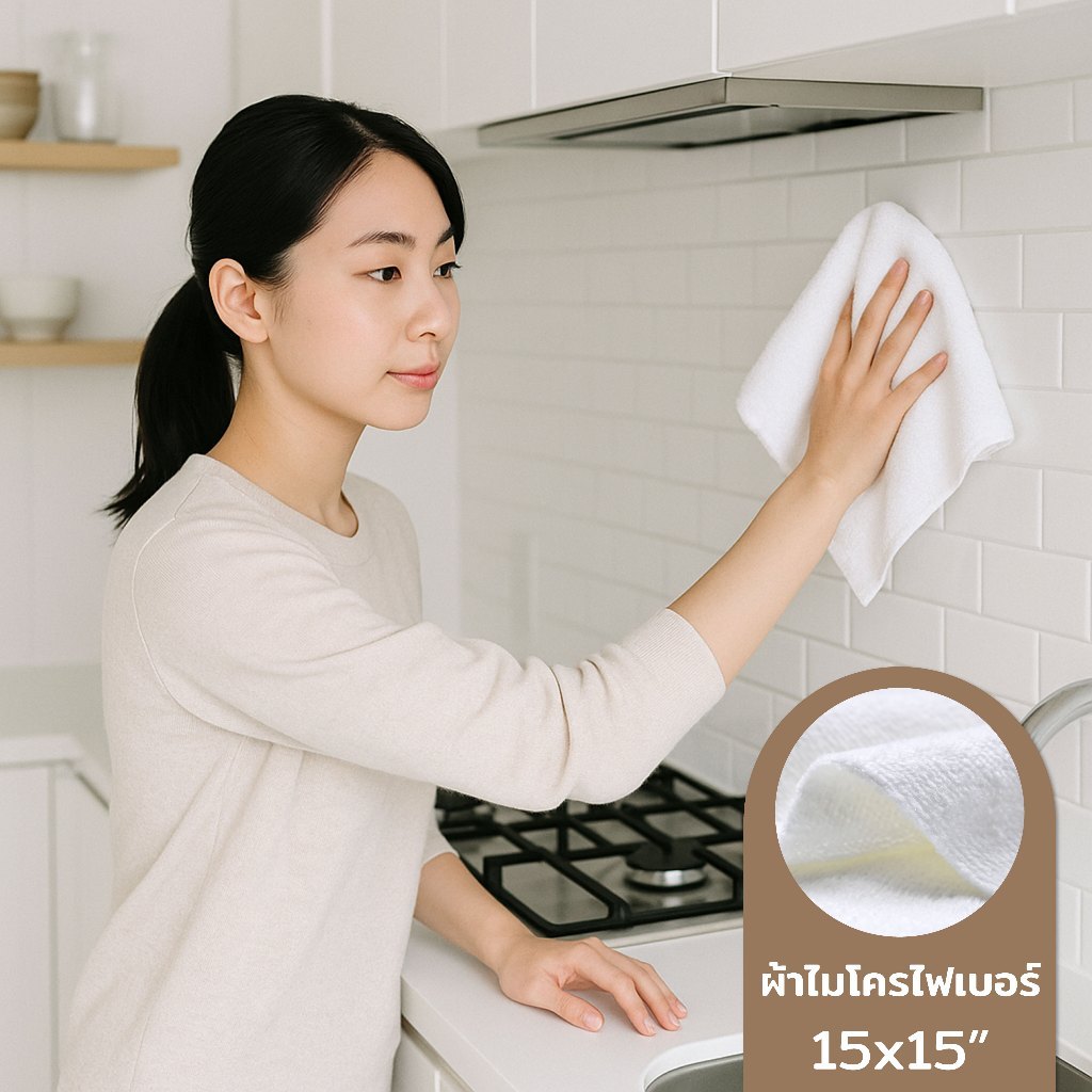 ผ้าเช็ดรถ ไมโครไฟเบอร์ ขนาด15x15นิ้ว เนื้อผ้าอย่างดีขูดขนแล้ว  ซึมซับน้ำดีเยี่ยม (สีขาว)