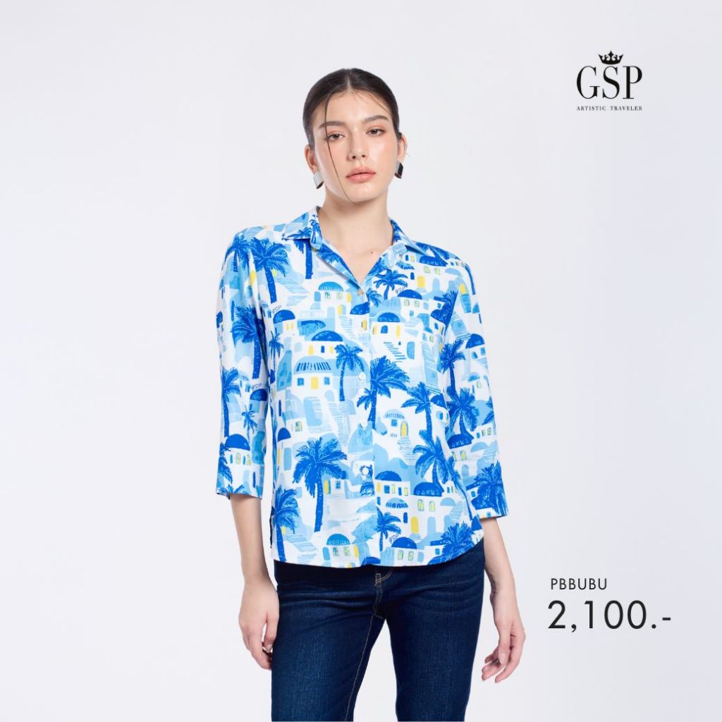 GSP Woman's shirt Santorini เสื้อเชิ้ตผู้หญิง แขนสามส่วน สีฟ้า PBBUBU