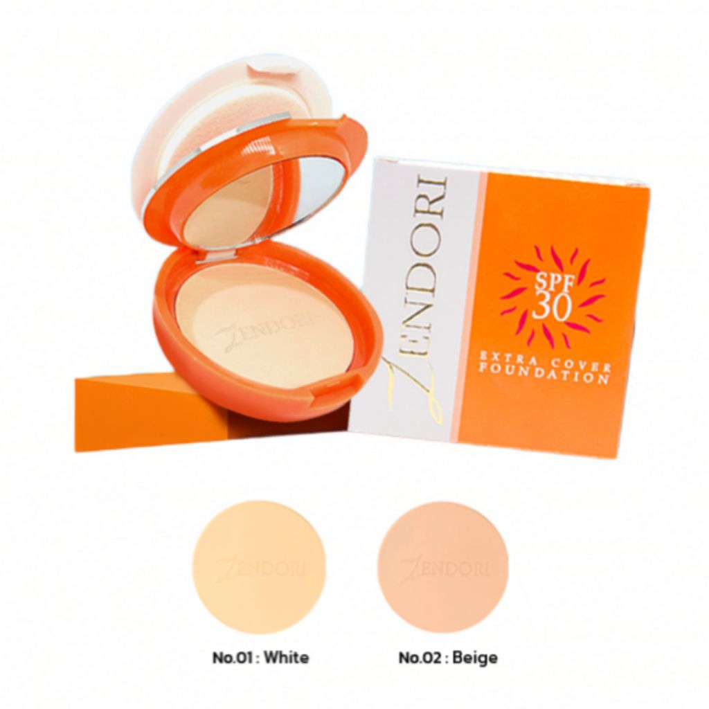 แป้งพัฟ เซนโดริ เอ็กซ์ตร้า แป้งพัฟผสมรองพื้น Zendori Foundation Powder - Extra Cover SPF30 ส้ม