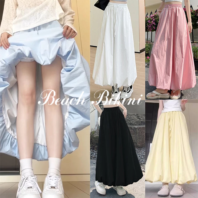 💗ส่งไวจากไทย💗กระโปรงลายดอกไม้ฟูๆ สำหรับผู้หญิง กระโปรงทรงเอ เอวสูง สีทึบ สไตล์เกาหลี เหมาะสำหรับสาวๆ