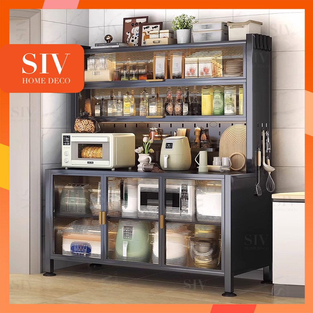 SIV ตู้เก็บของในครัว5/6ชั้น มีล้อ ตู้เก็บของ ดีไซน์กันฝุ่น ประตูตู้พลิก การออกแบบบอร์ดรู สามารถ DIY เก็บของได้