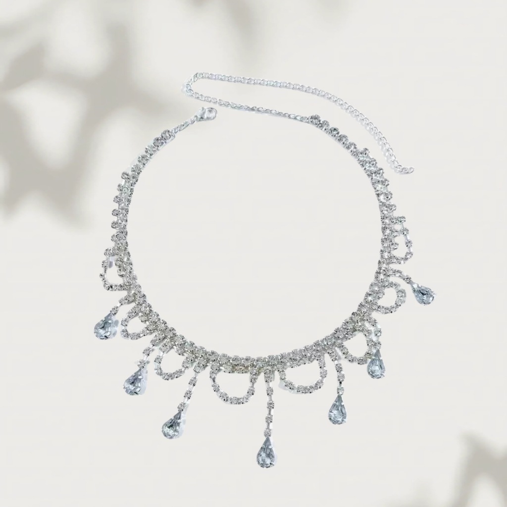 BC2/0พร้อมส่งในไทย โชกเกอร์เพชร เครื่องประดับเจ้าสาว สร้อยเพชร แต่งพู่คริสตัลเพชรขาวและเพชรดำ งานอลังการ สวยหรูดูแพง - รูปที่ 4