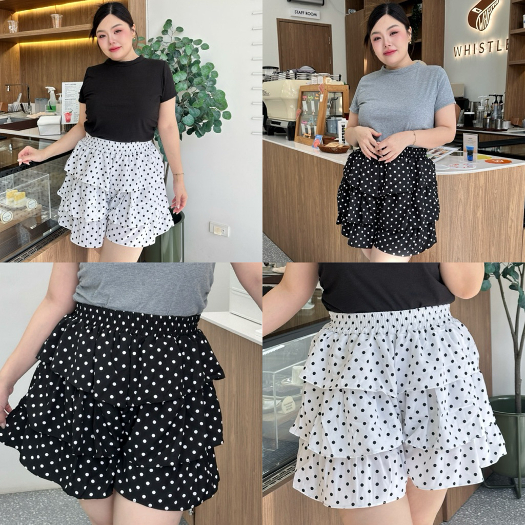 ลดในไลฟ์/vdo/เก็บโค้ดหน้าแอพ 🧤Bubble Dot Shorts กางเกงขาสั้นระบายชั้นๆลายจุด