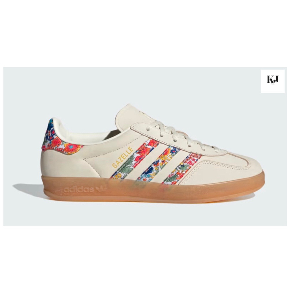 รองเท้า Adidas Gazelle Indoor X Liberty London สี Off White/ Gold Metallic/ Gum #JH7370 🌸👩🏻‍🦱👩🏻👟👟☀️🌈