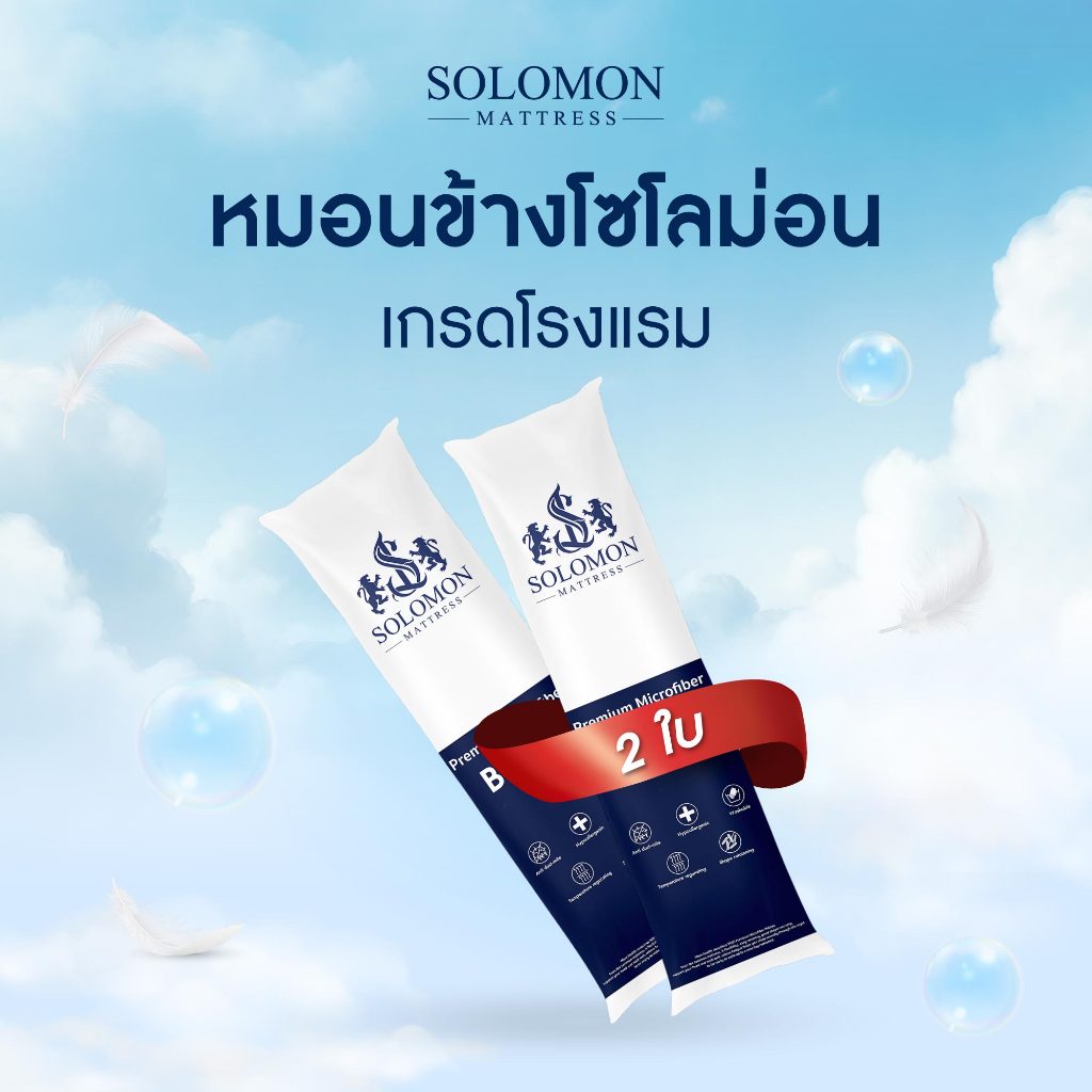 SOLOMON หมอนข้าง 2 ใบ เพื่อสุขภาพ ป้องกันไรฝุ่น