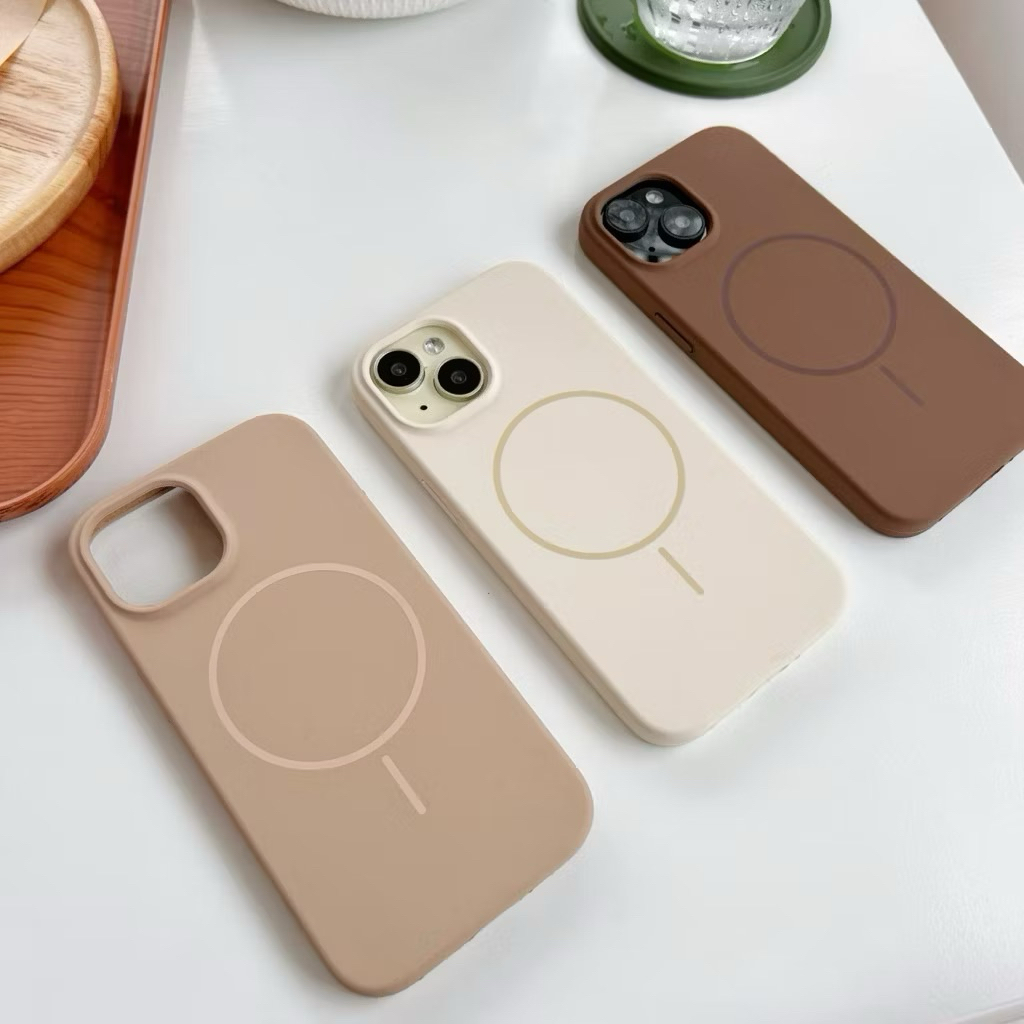 เคสซิลิโคนสีพื้นบุกำมะยี่ เคสแม่เหล็กชาร์จได้ for iPhone 7/8plus 11 12 13 14 14Promax 15Promax 16 16pro 16promax ครบรุ่น