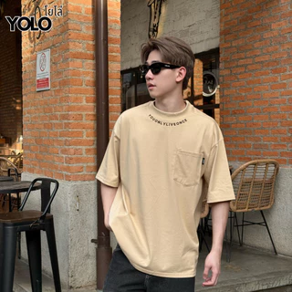YOLO เสื้อยืด OVERSIZE เสื้อยืดแขนสั้น คอกลม แขนสั้น สีพื้น ลายปัก Y2364