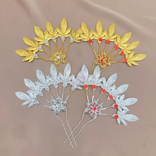 Vintage jewelry เครื่องประดับผม ชุดไทย ปิ่นปักผมออเจ้า สีทอง หลายสไตล์ ปิ่นปักผมใบไม้