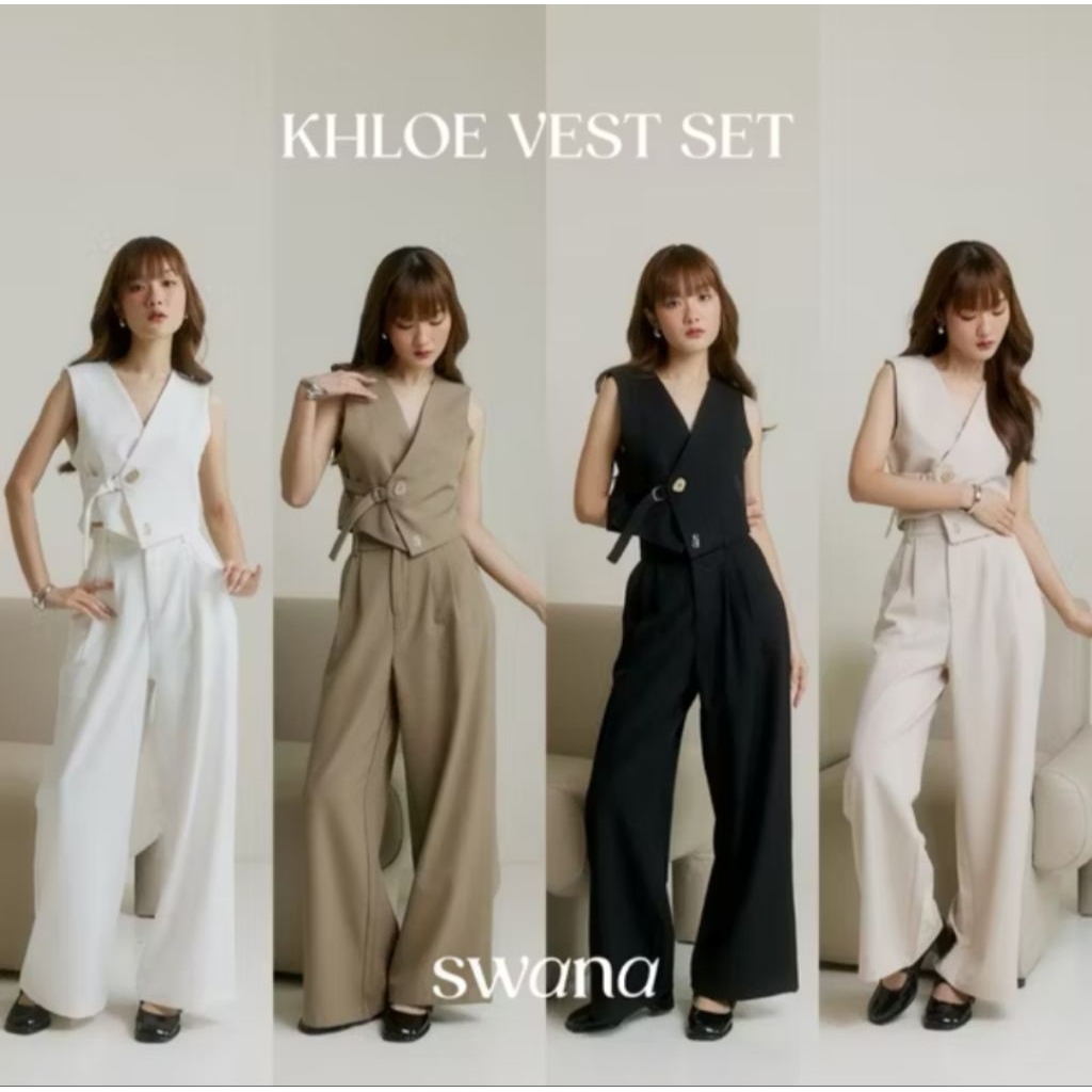 " Khloe Vest Set " ชุดเซทเสื้อแขนกุด+กางเกงขายาว สีขาว S