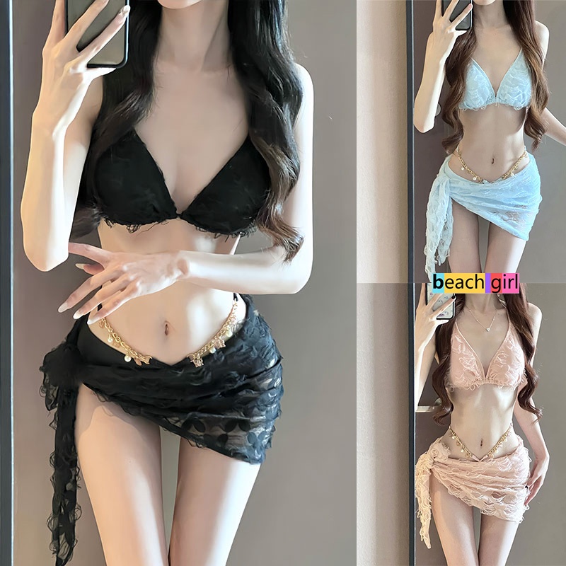 🌈beachgirl🌈sexy bikinis set ชุดว่ายน้ำแฟชั่น สไตล์เกาหลี งานปักประณีต beach มีฟองน้ำ เก็บหุ่นเข้าทรง