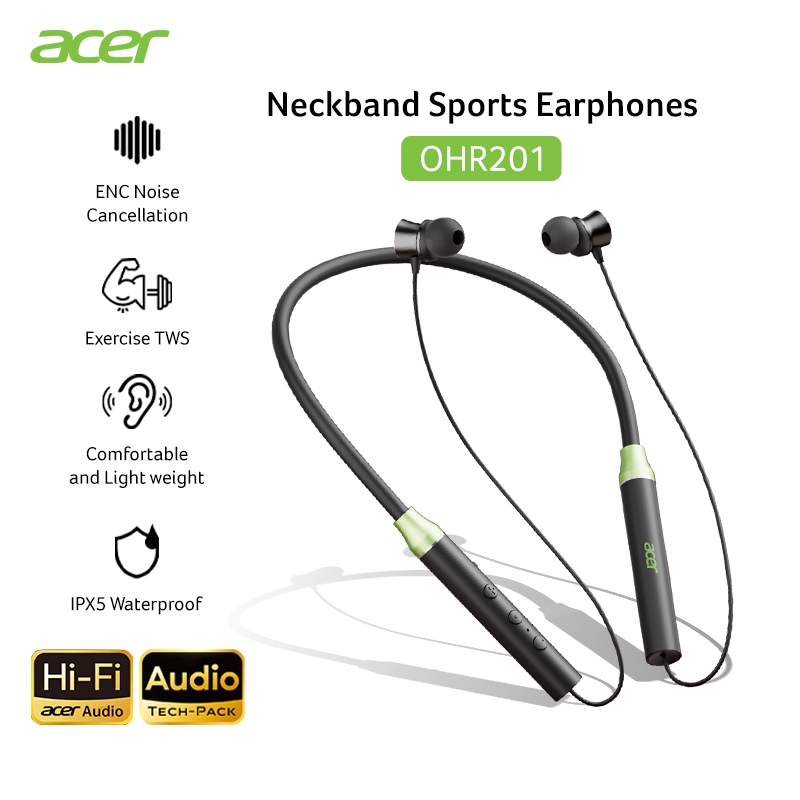 Acer OHR201 หูฟังบลูทูธไร้สาย หูฟังใส่ออกกำลังกาย กันน้ำกันเหงื่อ IPX5ตัดเสียงรบกวนอัจฉริยะ บลูทธ5.4
