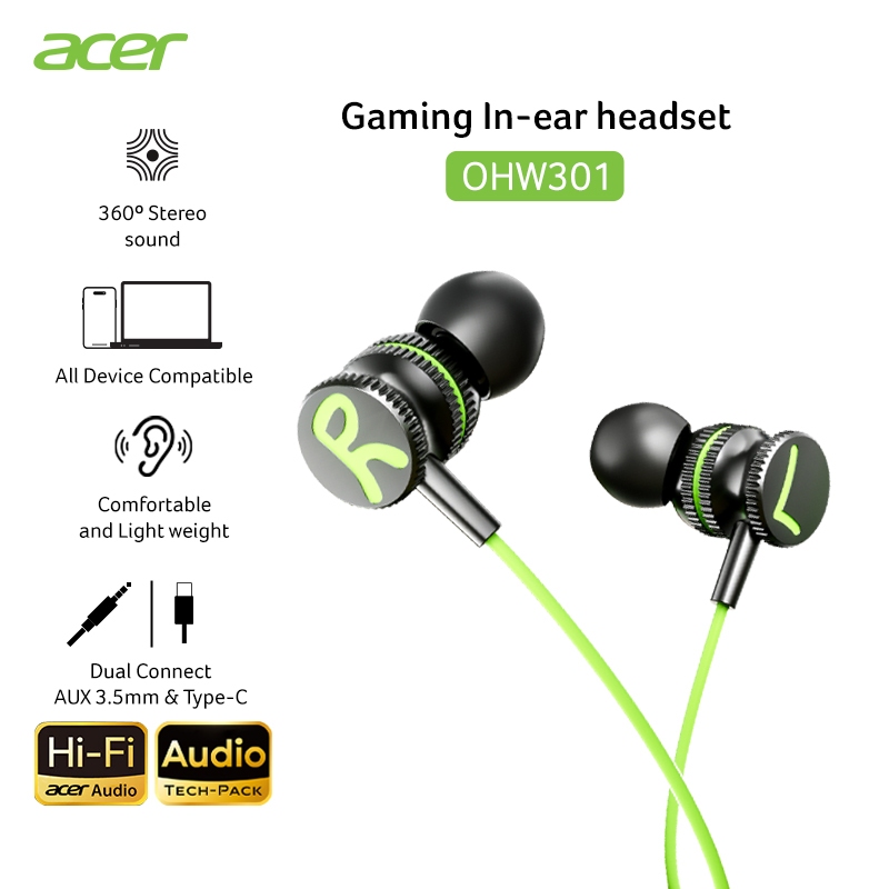 Acer OHW301 หูฟังเกมมิ่ง หูฟังมีสาย เล่นเกมไม่มีดีเลย์ เสียงStereo360 เบสหนักแน่น พร้อมไมโครโฟน