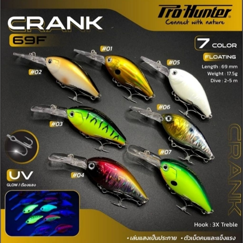 เหยื่อตกปลาเก๋า Pro hunter CRANK 69F 6.9cm 17.5g. Floating ลอย Depth: 2.5m.