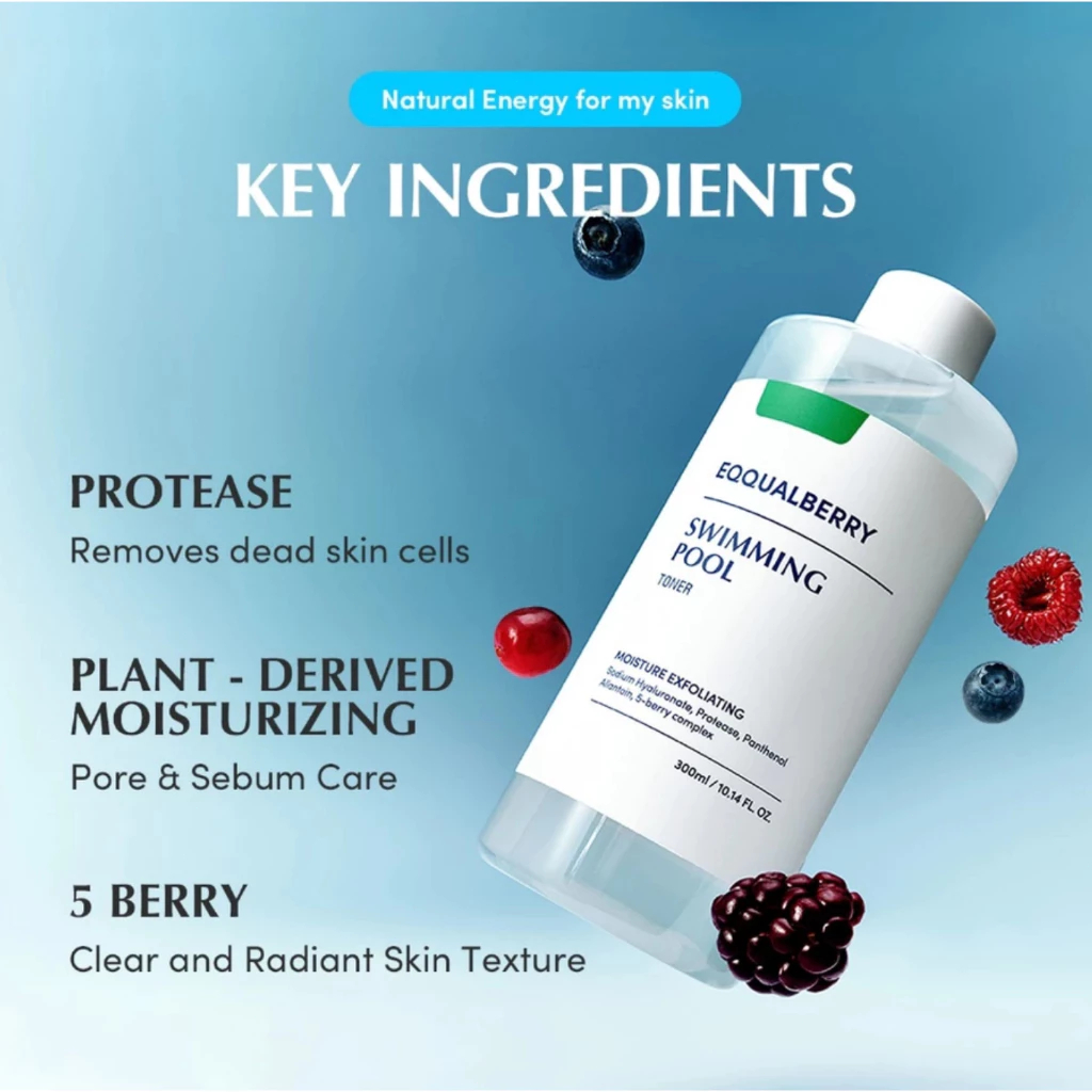 Eqqualberry Swimming Pool Toner Hydrating Gentle Exfoliation 300ml