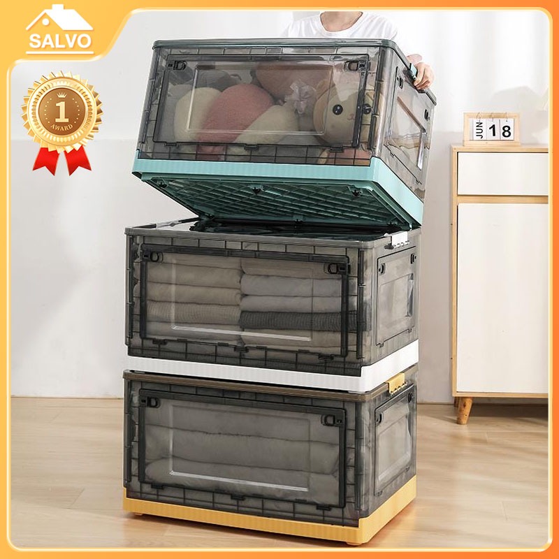 SALVO กล่องเก็บของเก็บเสื้อผ้า กล่องเก็บของอเนกประสงค์ พร้อมล้อ เก็บของเล่น เปิดได้ 4ทิศทาง