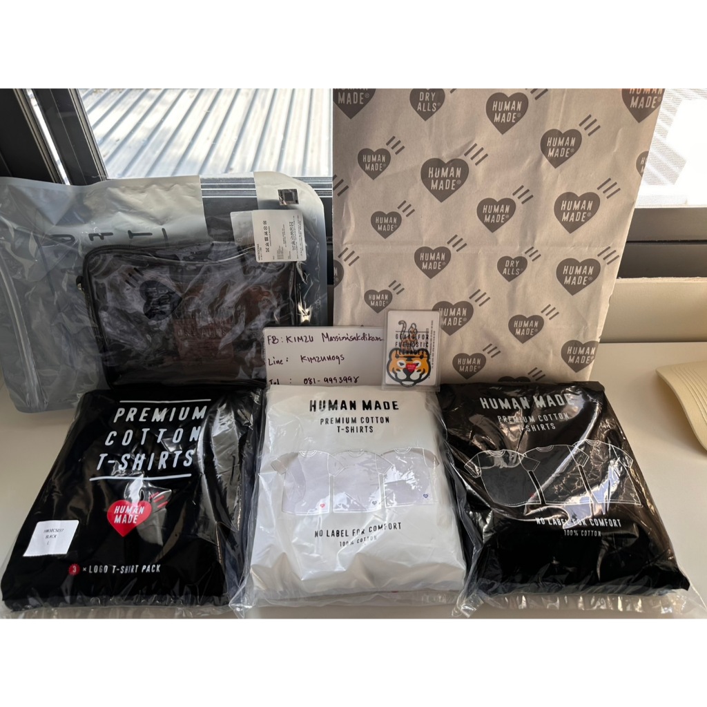 Human made T-shirt pack 3 cotton100%  เสื้อคอกลม Human made สีพื้นเรียบแพ็ค 3 ตัว สินค้าพร้อมส่ง ของ