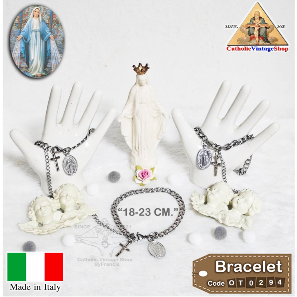 ข้อมือ สแตนเลส เหรียญแม่พระอัศจรรย์ อิตาลี คาทอลิก Catholic ITALY bracelet#OT0294