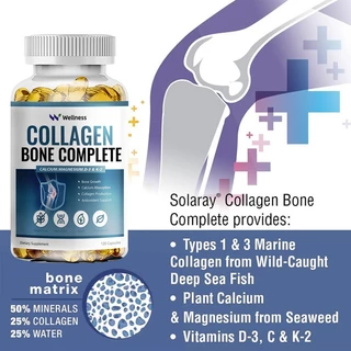 Wellness Collagen Bone Complete With Calcium,Magnesium D3 K2 การเจริญเติบโตของกระดูกและการดูดซึมแคลเซียม 120pcs